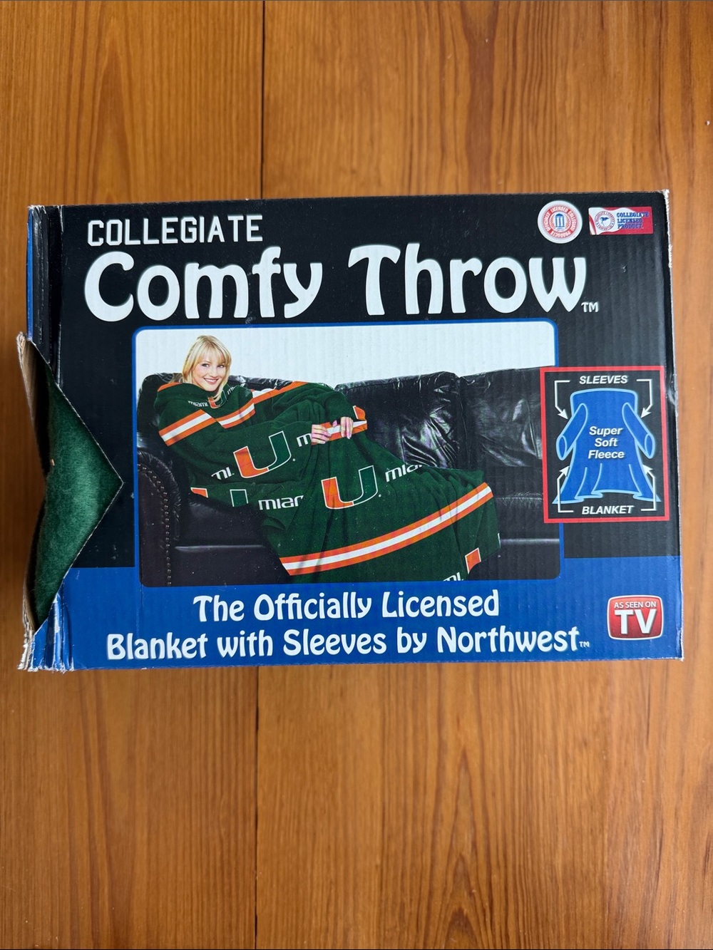NIB University of Miami Collegiate Comfy Throw Blanket w/ Sleeves